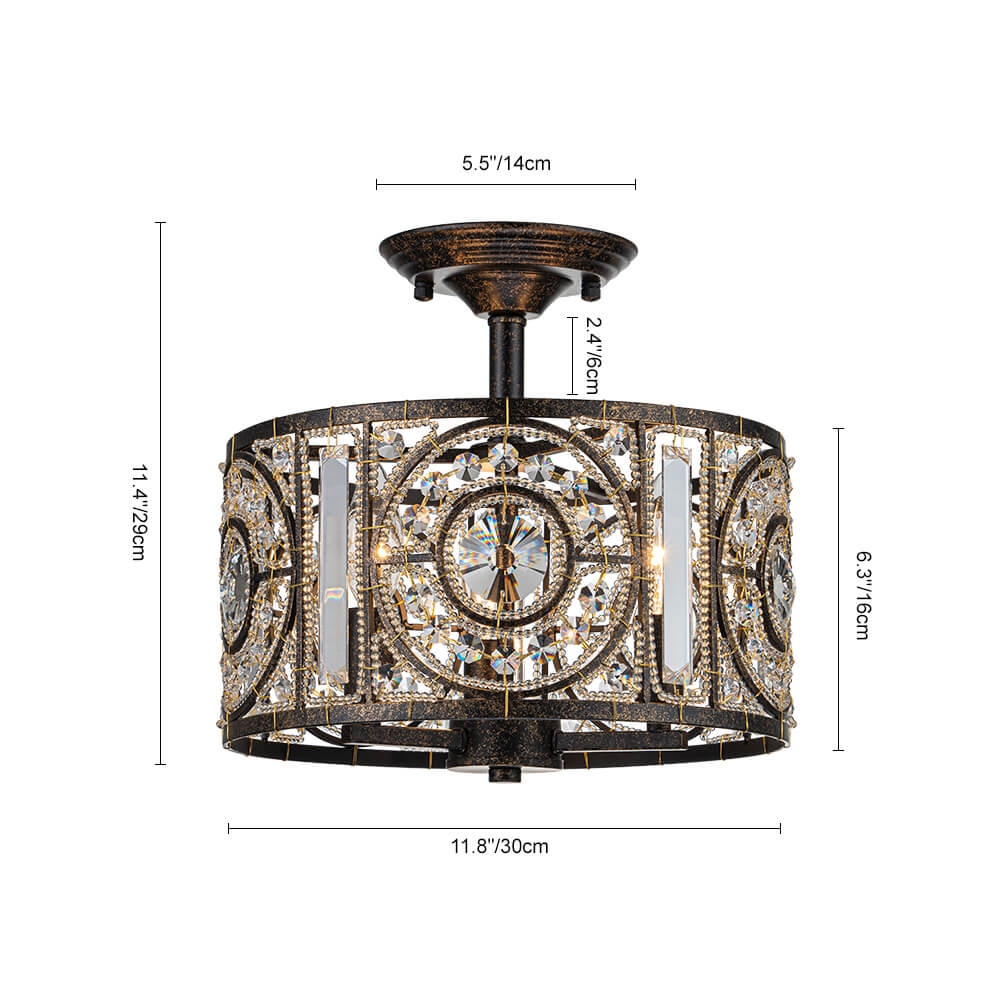 3-Light Crystal Drum Flush Mount Chandelier | Ceiling light for low ...