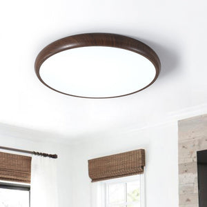Thehouselights-Glossy Wood LED Flush Mount-Ceiling Light-Cool White-Walnut Grain