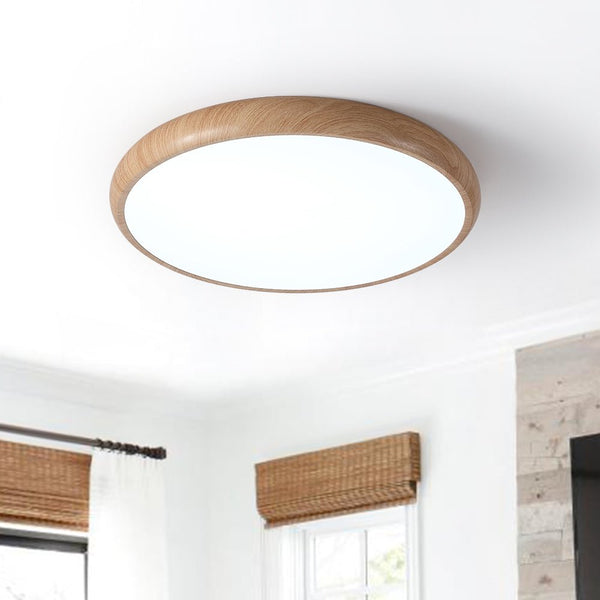Thehouselights-Glossy Wood LED Flush Mount-Ceiling Light-Cool White-Wood Grain
