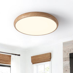 Thehouselights-Glossy Wood LED Flush Mount-Ceiling Light-Warm White-Wood Grain