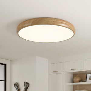 Thehouselights-LED Wood Grain Flush Mount Ceiling Light-Ceiling Light-Warm White-Walnut Grain