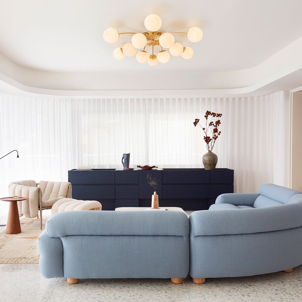 12-Light Opal Glass Sputnik Semi Flush Chandelier | Living Room Cluster ...