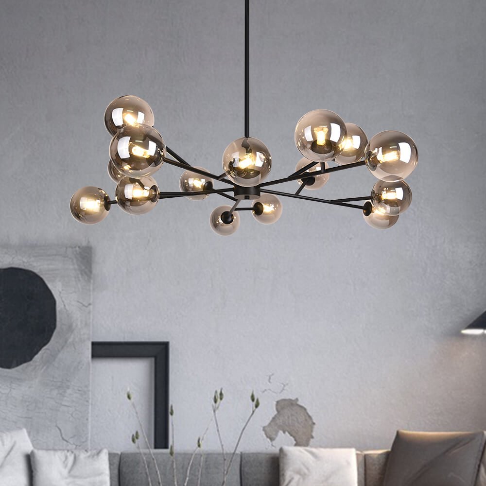 15-Light Mid-Century Modern Sputnik Sphere Globe Chandelier | Black ...