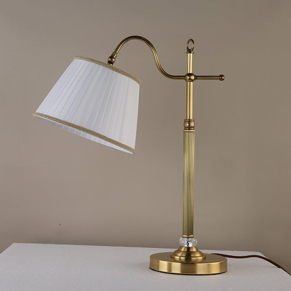 Thehouselights-Antique Brass Table Lamp with Fabric Shade-Table Lamp--