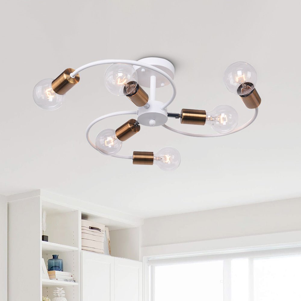 6 Light Modern Sputnik Lights Semi Flush Mount Ceiling Light Black Finished