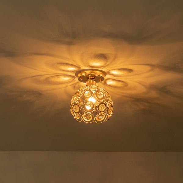 Thehouselights-Mini Antique Metal Crystal Gold Semi Flush Mount-Ceiling Light-Gold-