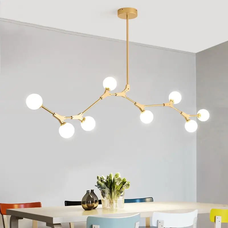 Modern Mid-Century 8-Light Brass Branch Dining Table Chandelier ...