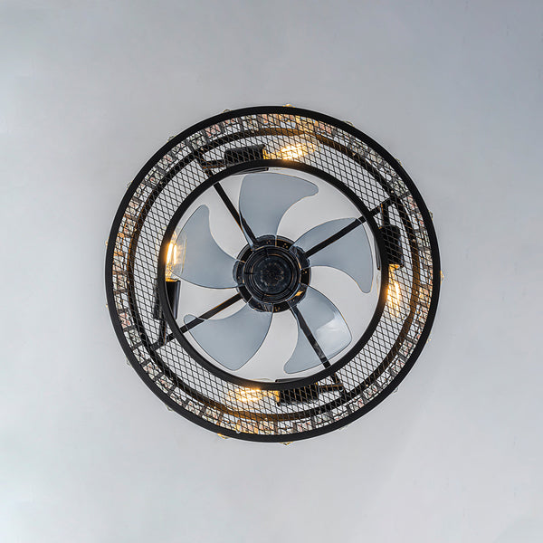 4-Light Crystal Cage Semi Flush Mount Ceiling Fan