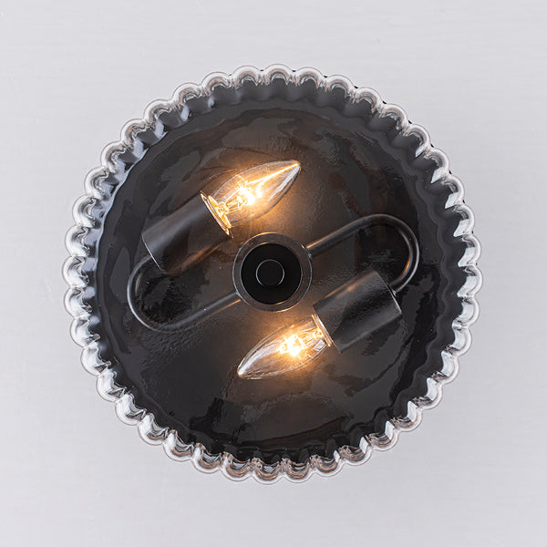 2-Light Black Ribbed Glass Semi Flush Mount