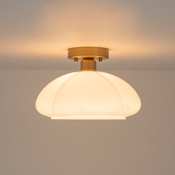 1-Light Opal Glass Curved Semi Flush Mount