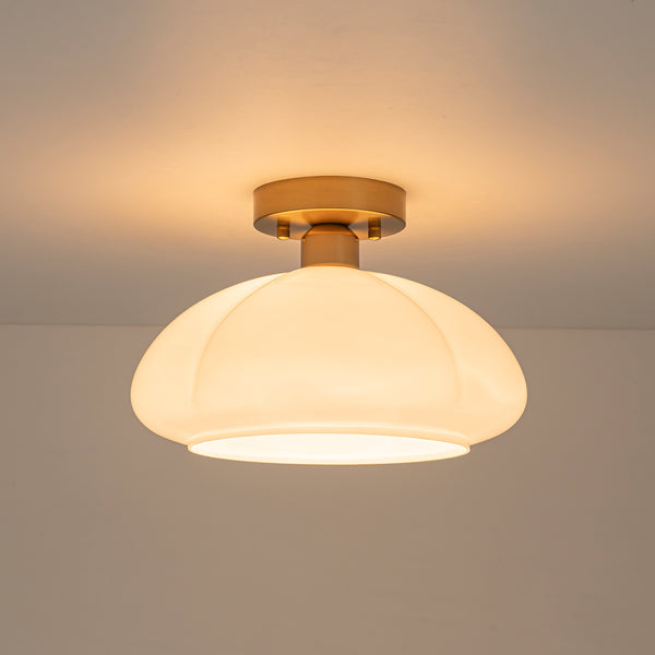 1-Light Opal Glass Curved Semi Flush Mount