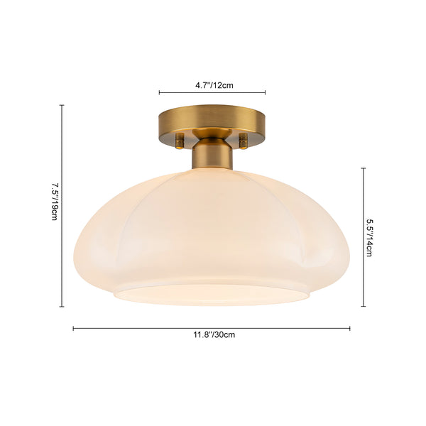 1-Light Opal Glass Curved Semi Flush Mount