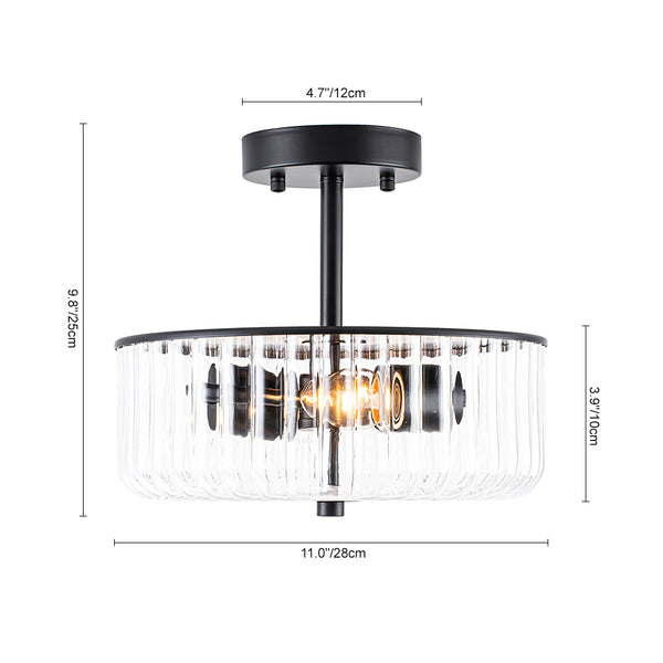 2-Light Black Ribbed Glass Semi Flush Mount