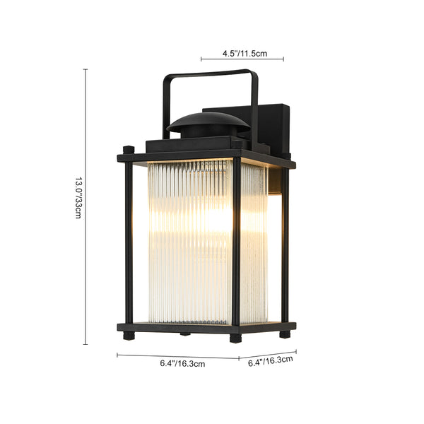 IP23 Lantern Waterproof Ribbed Glass Outdoor Wall Sconce