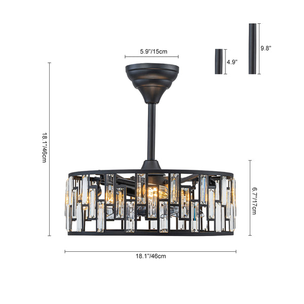 4-Light Crystal Cage Semi Flush Mount Ceiling Fan