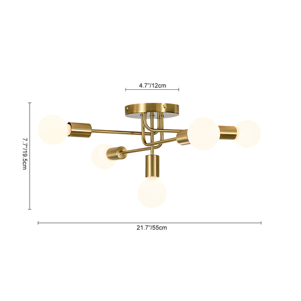 5-Light Swirl Sputnik Semi Flush Light