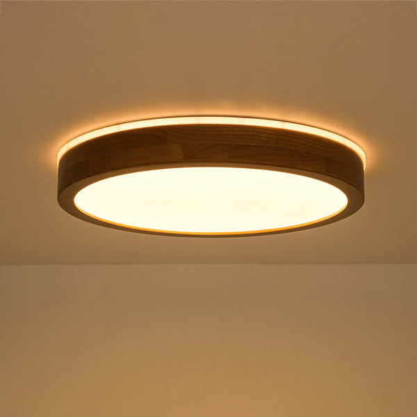 Scandinavian LED Dimmable Walnut Flush Mount Light
