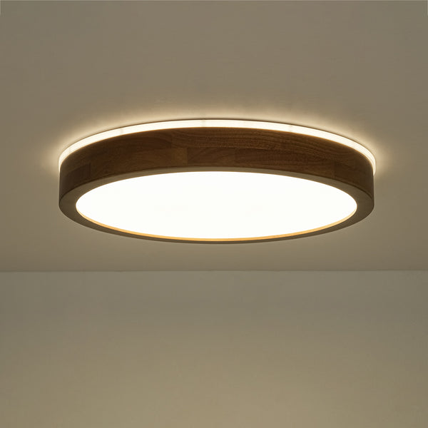 Scandinavian LED Dimmable Walnut Flush Mount Light