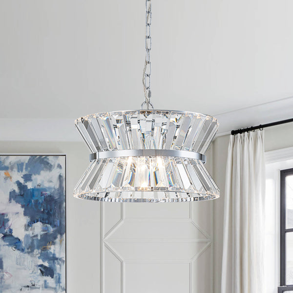 3-Light Up Down Crystal Shade Chrome Chandelier