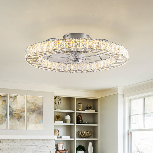Dimmable Crystal Semi Flush Mount Ceiling Fan