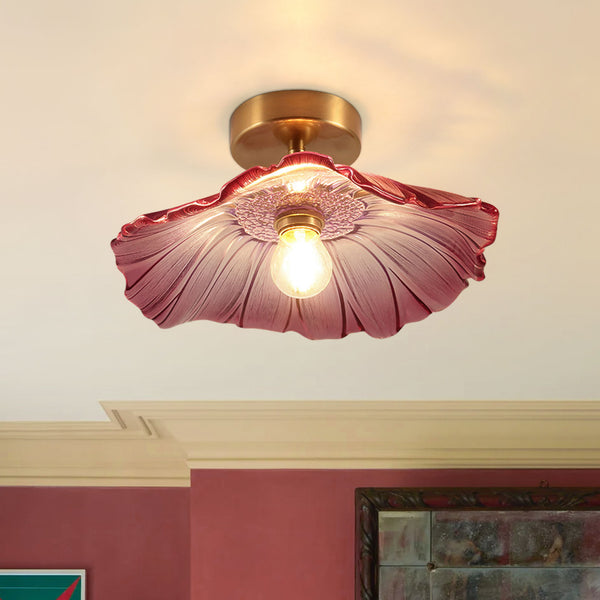 Purple Lotus Floral Glass Semi Flush Mount