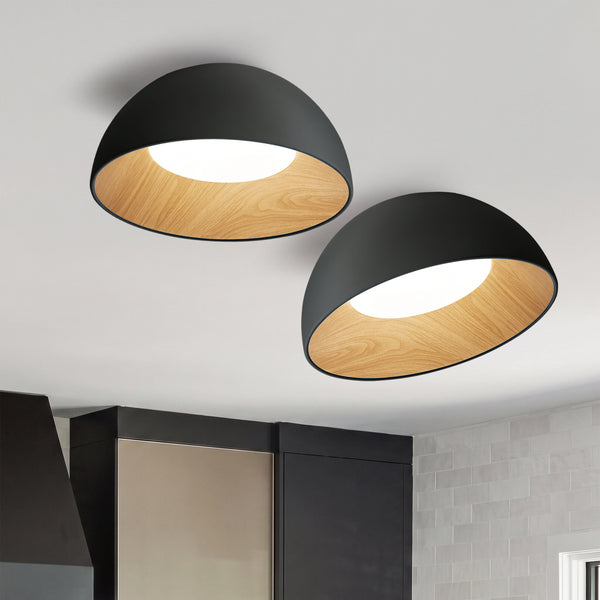 Wood Grain Bowl LED Flush Mount Dome Close To Ceiling Light Track Light