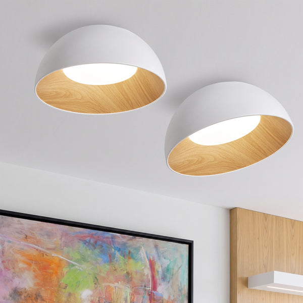 Wood Grain Bowl LED Flush Mount Dome Close To Ceiling Light Track Light