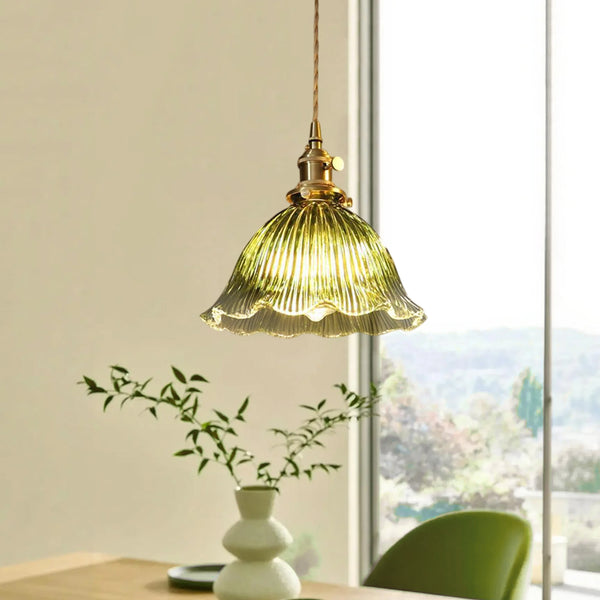 1-Light Lotus Stripe Glass Pendant Light