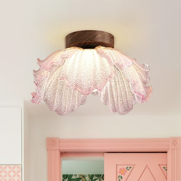 Pink Floral Glass LED Semi Flush Mount