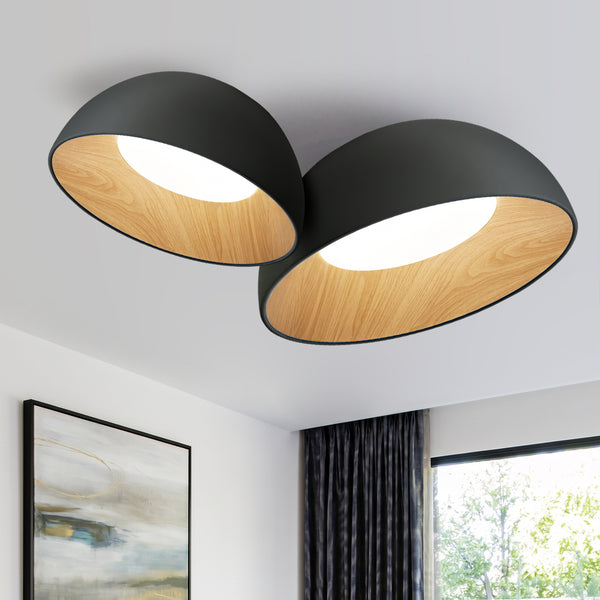 Wood Grain Bowl LED Flush Mount Dome Close To Ceiling Light Track Light