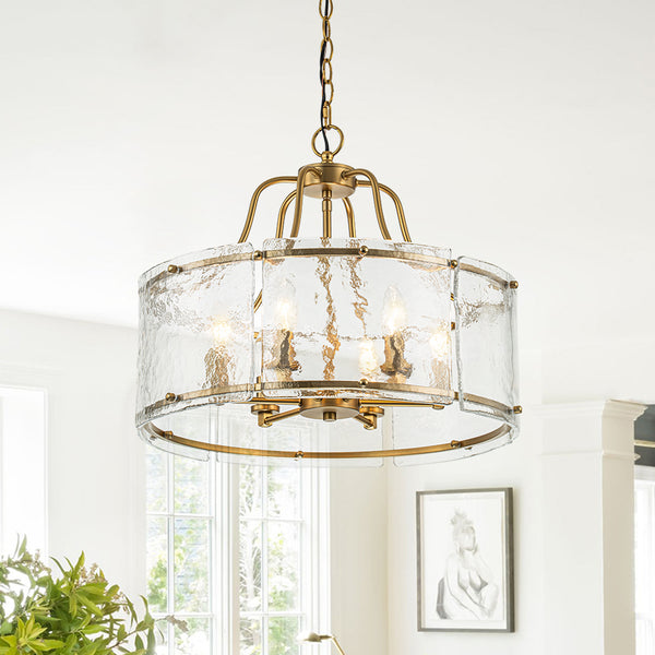 6-Light Modern Glass Brass Drum Chandelier