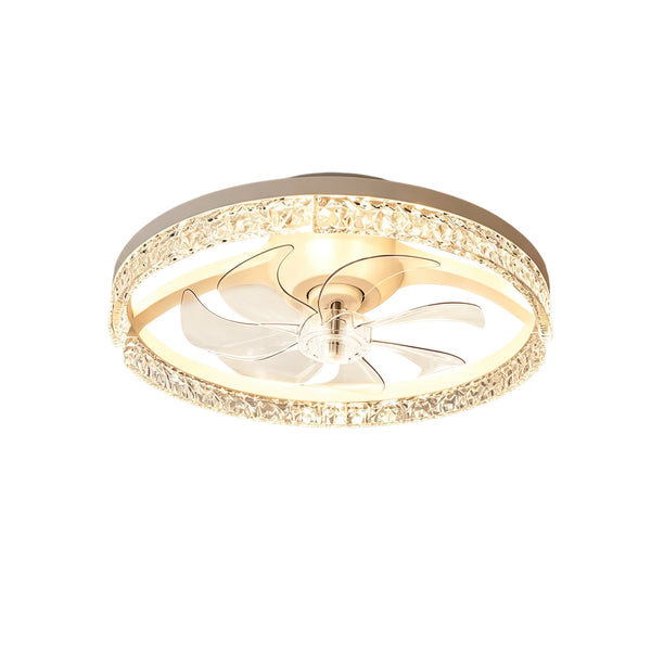 Dimmable Bedroom Crystal Glass Flush Mount Ceiling Fan with Light