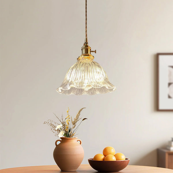 1-Light Lotus Stripe Glass Pendant Light