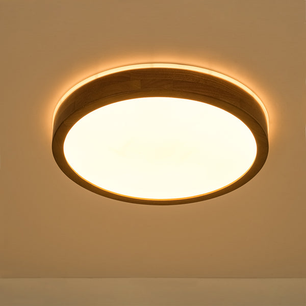 Scandinavian LED Dimmable Walnut Flush Mount Light