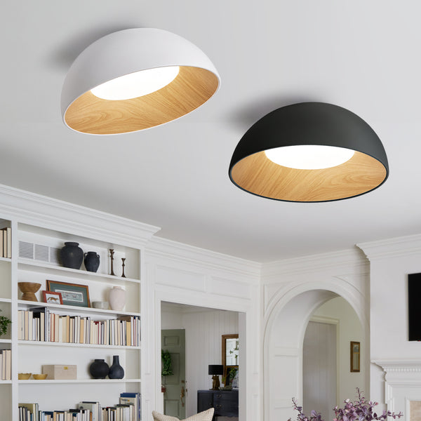Wood Grain Bowl LED Flush Mount Dome Close To Ceiling Light Track Light