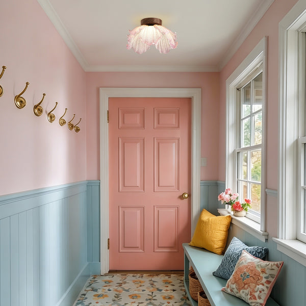 Pink Floral Glass LED Semi Flush Mount