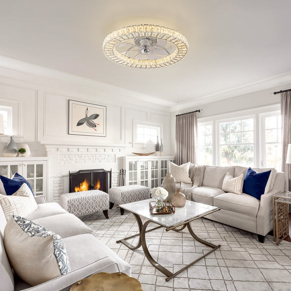 Dimmable Crystal Semi Flush Mount Ceiling Fan