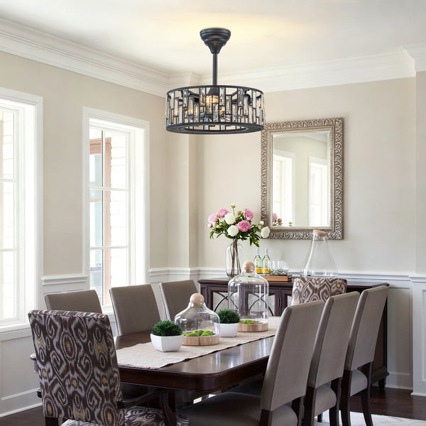 4-Light Crystal Cage Semi Flush Mount Ceiling Fan