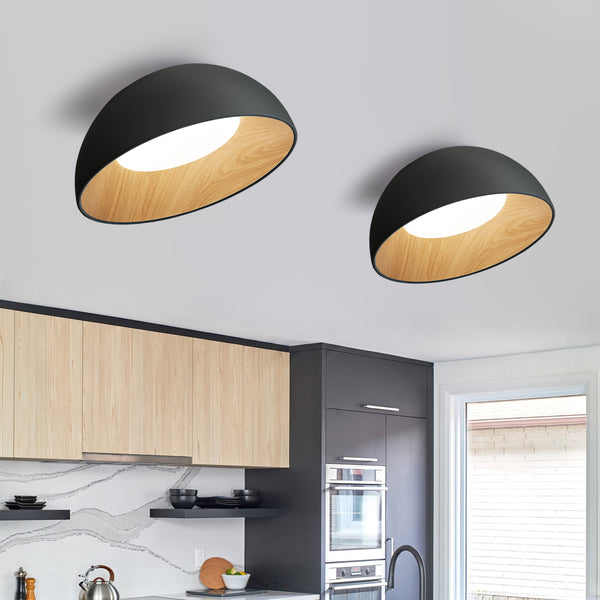 Wood Grain Bowl LED Flush Mount Dome Close To Ceiling Light Track Light