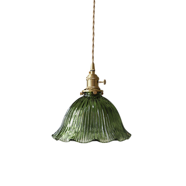 1-Light Lotus Stripe Glass Pendant Light