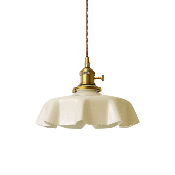 1-Light Creamy Scalloped Flower Glass Pendant Lighting