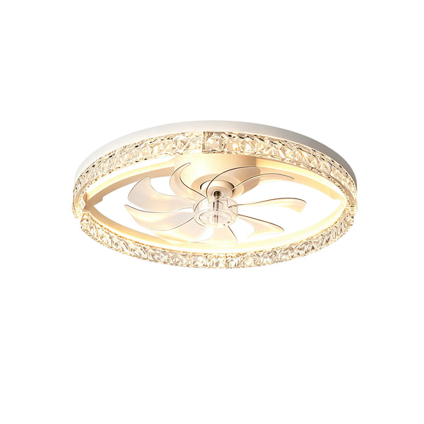 Dimmable Bedroom Crystal Glass Flush Mount Ceiling Fan with Light