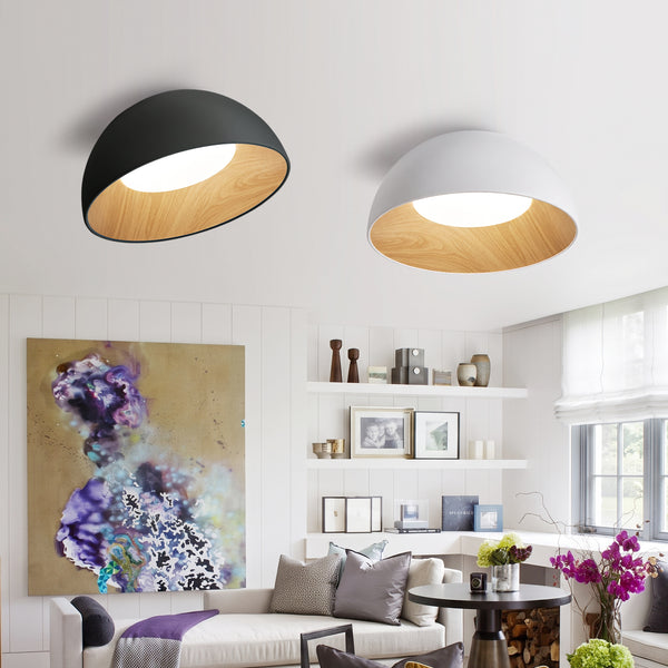 Wood Grain Bowl LED Flush Mount Dome Close To Ceiling Light Track Light