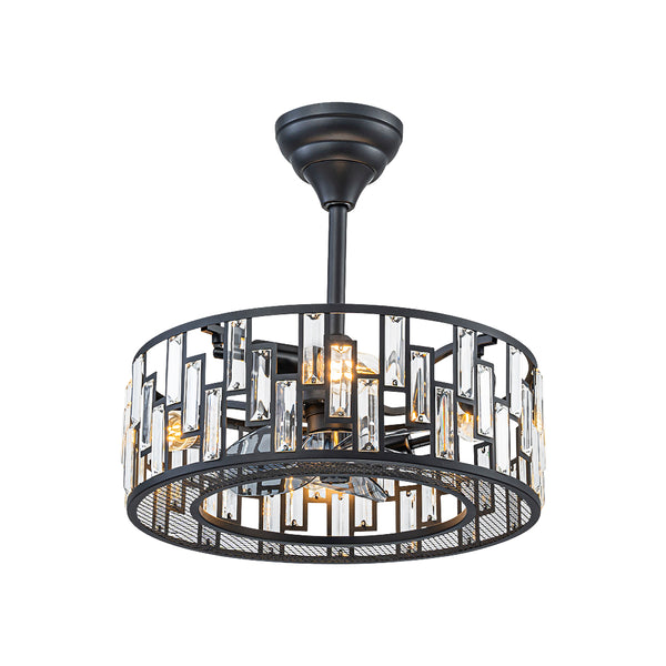 4-Light Crystal Cage Semi Flush Mount Ceiling Fan