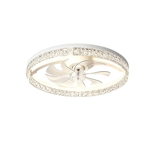 Dimmable Bedroom Crystal Glass Flush Mount Ceiling Fan with Light