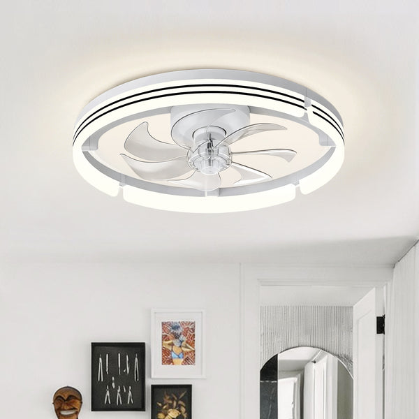Dimmable Indoor Bedroom Flush Mount Ceiling Fan with Light