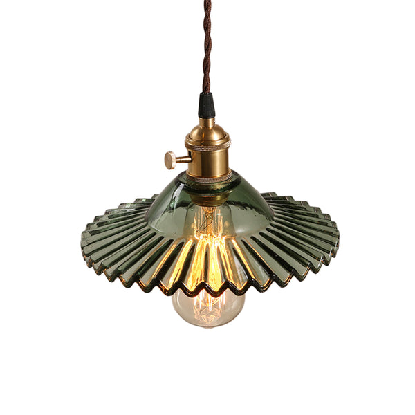 Mid-Century 1-Light Colorful Scalloped Glass Pendant Light
