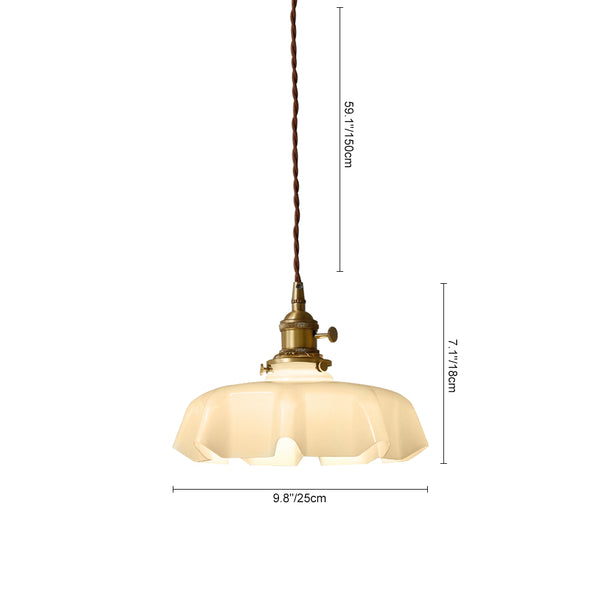 1-Light Creamy Scalloped Flower Glass Pendant Lighting