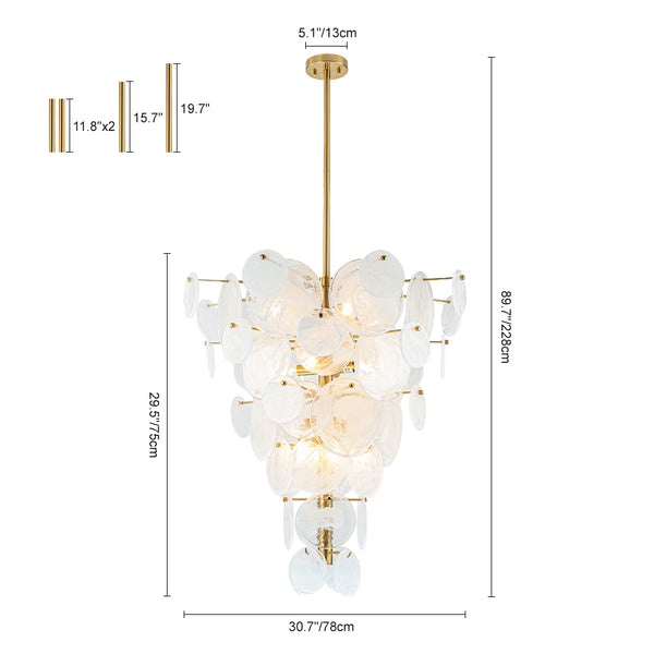 9/12-Light Designer Glass Strip Brass Chandelier