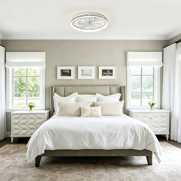 Dimmable Indoor Bedroom Flush Mount Ceiling Fan with Light